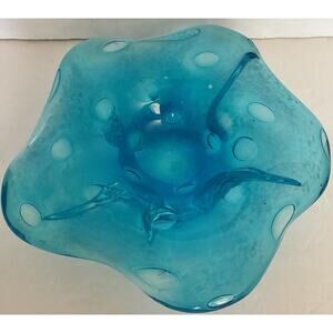 Vintage Ocean Blue & White Star-Shaped Art Glass Bowl